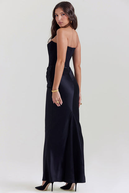 Women’s Strapless Ruched Maxi Dress with Mermaid Hem