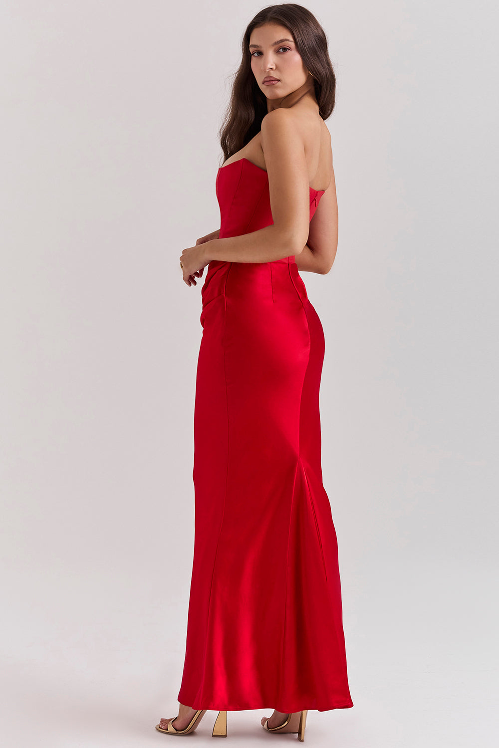 Women’s Strapless Ruched Maxi Dress with Mermaid Hem