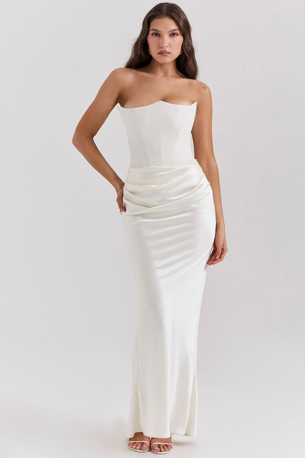 Women’s Strapless Ruched Maxi Dress with Mermaid Hem
