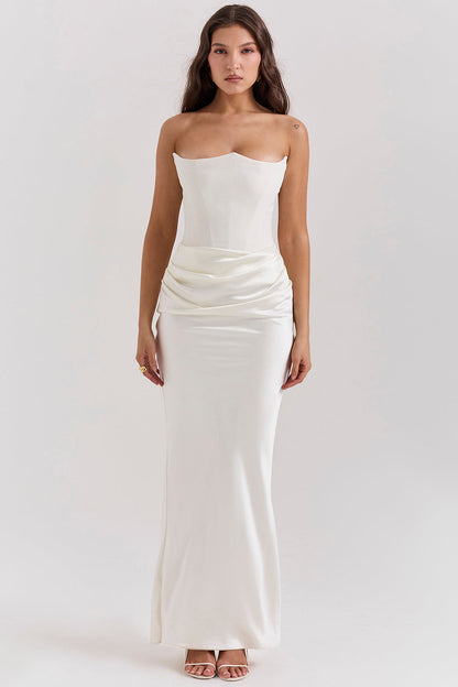 Women’s Strapless Ruched Maxi Dress with Mermaid Hem