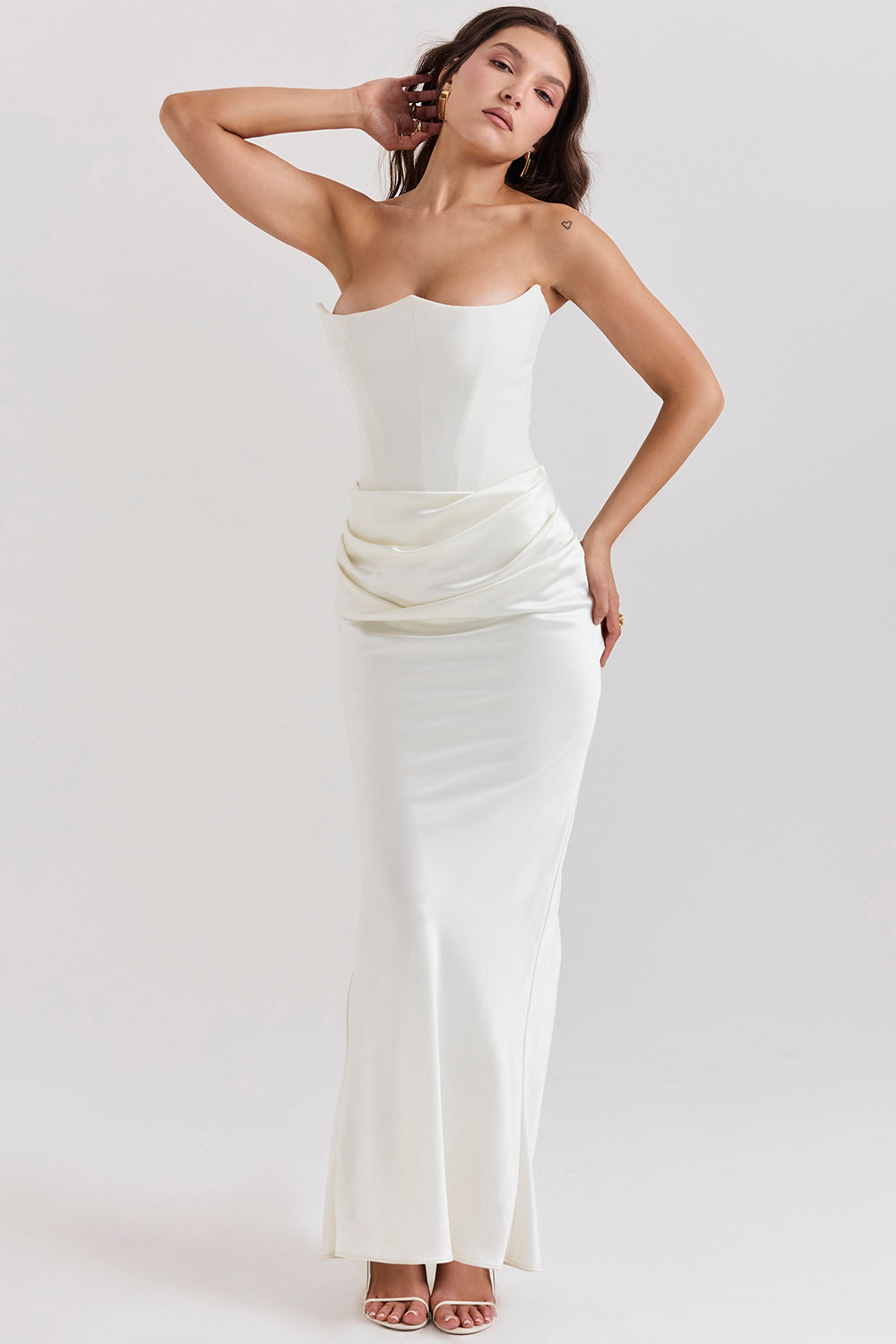 Women’s Strapless Ruched Maxi Dress with Mermaid Hem