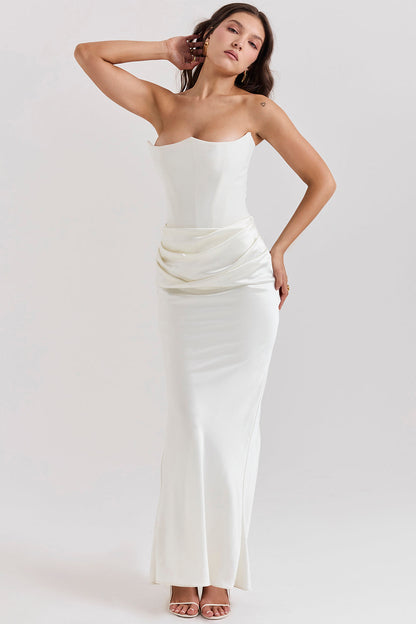 Women’s Strapless Ruched Maxi Dress with Mermaid Hem