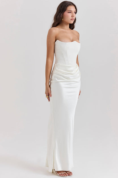 Women’s Strapless Ruched Maxi Dress with Mermaid Hem