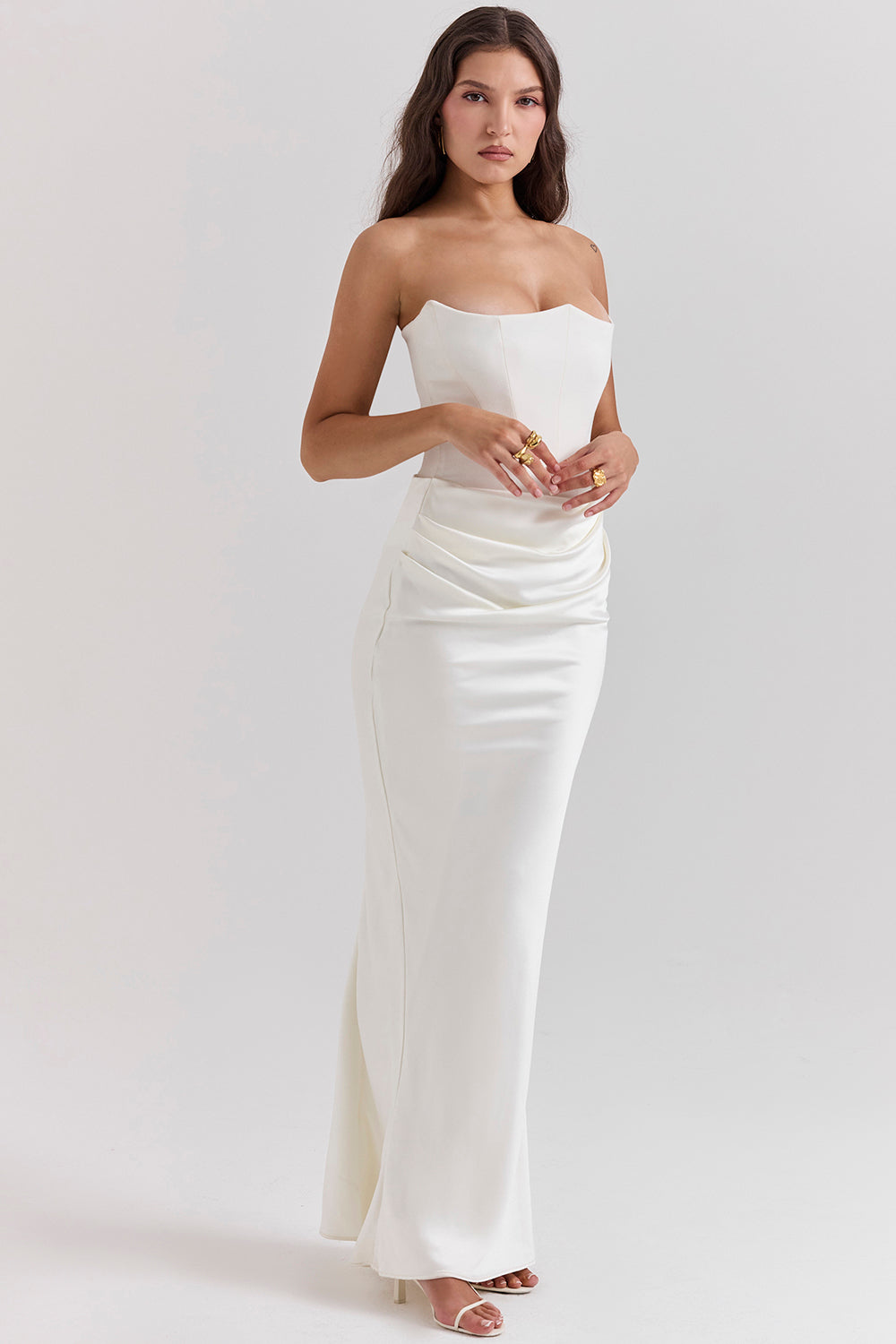 Women’s Strapless Ruched Maxi Dress with Mermaid Hem