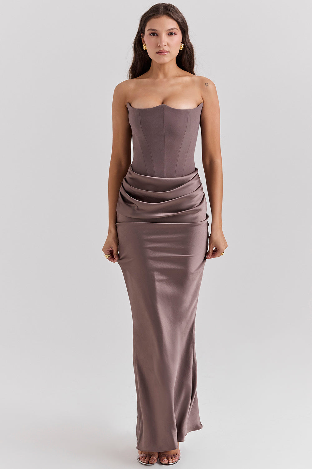 Women’s Strapless Ruched Maxi Dress with Mermaid Hem