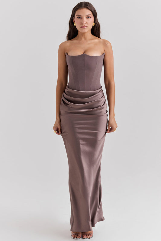Women’s Strapless Ruched Maxi Dress with Mermaid Hem
