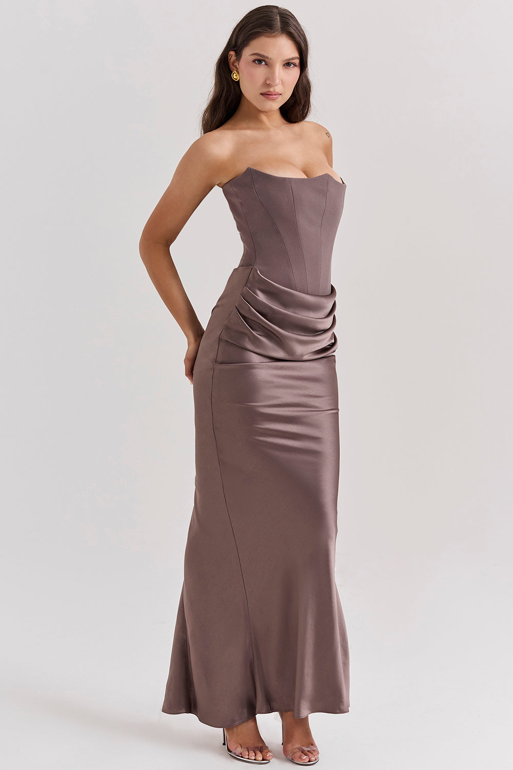 Women’s Strapless Ruched Maxi Dress with Mermaid Hem