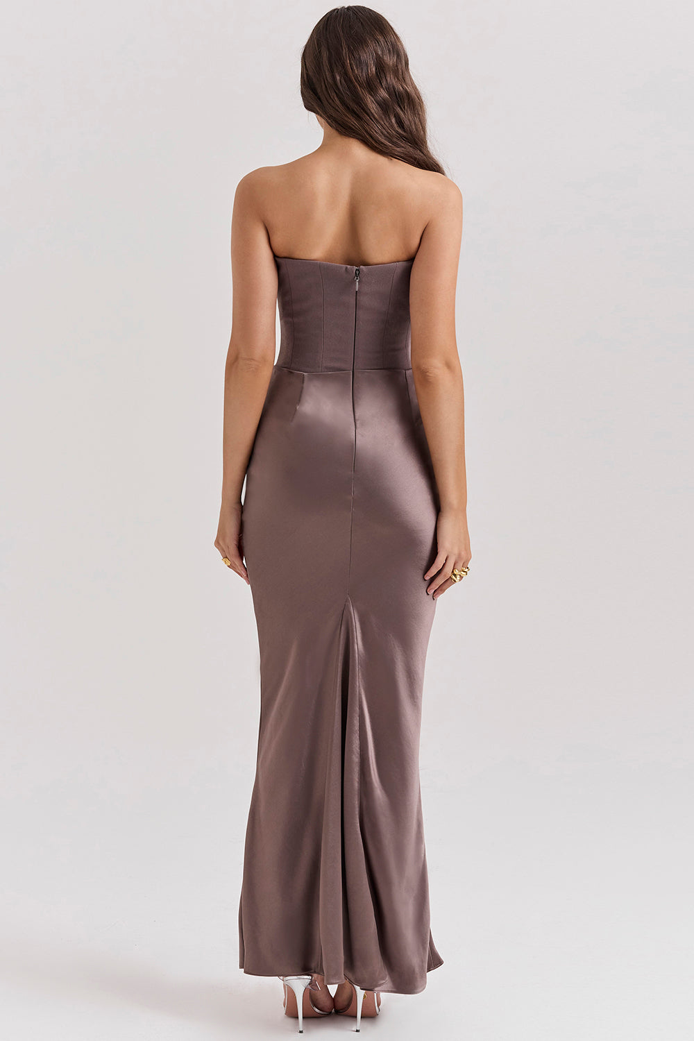 Women’s Strapless Ruched Maxi Dress with Mermaid Hem