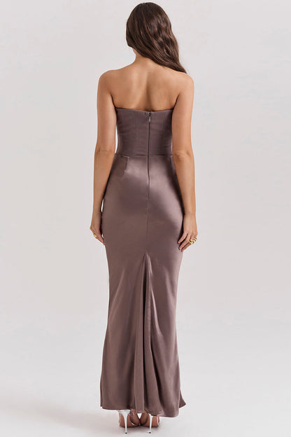 Women’s Strapless Ruched Maxi Dress with Mermaid Hem