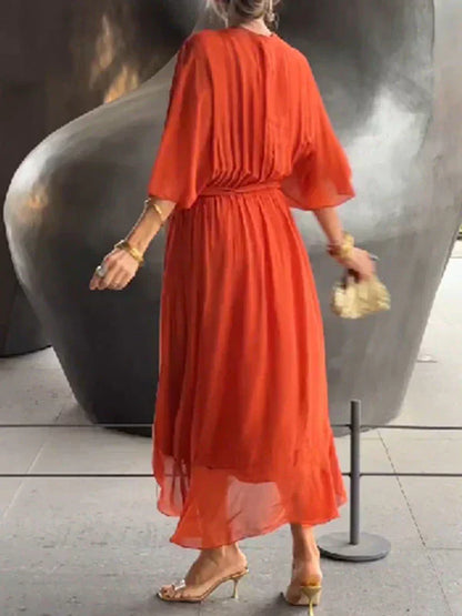 Wrap Midi Dress V-Neck Belted