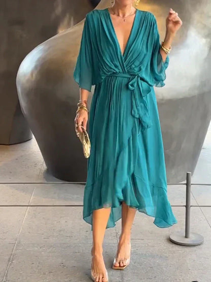 Wrap Midi Dress V-Neck Belted