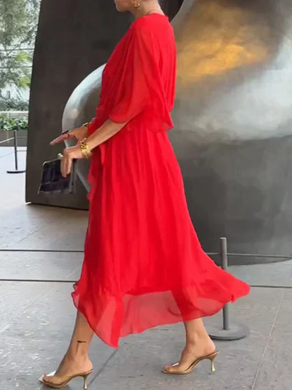 Wrap Midi Dress V-Neck Belted
