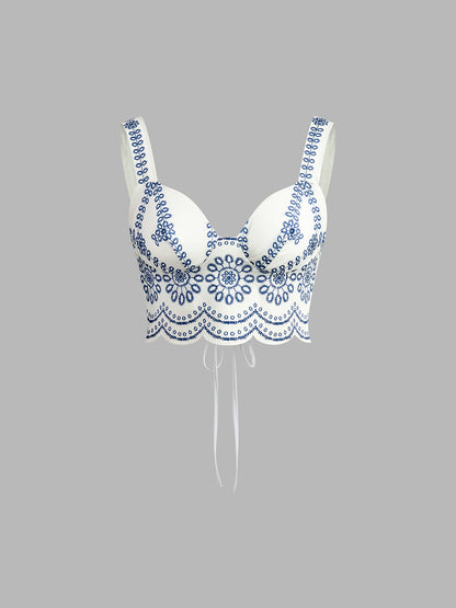 Printed Sleeveless Tie Back Skirt Set for Women