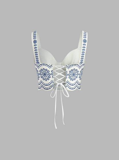 Printed Sleeveless Tie Back Skirt Set for Women