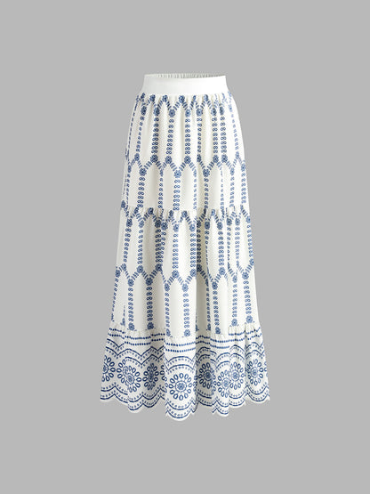 Printed Sleeveless Tie Back Skirt Set for Women