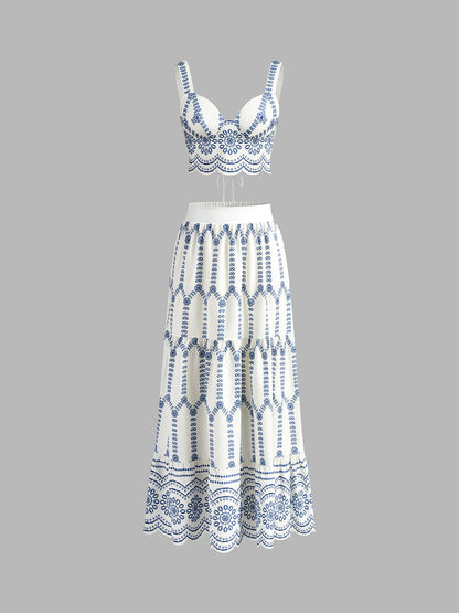 Printed Sleeveless Tie Back Skirt Set for Women