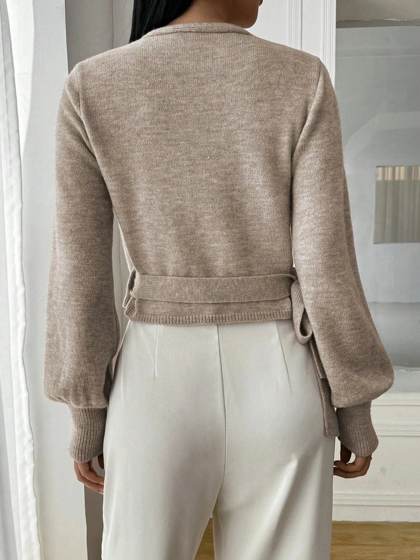 Women's Wrap Sweater with Adjustable Tie Belt