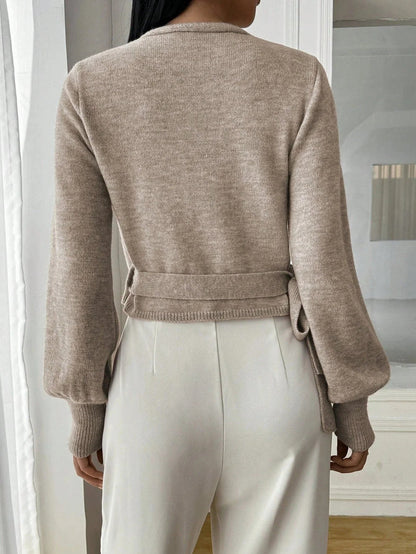 Women's Wrap Sweater with Adjustable Tie Belt