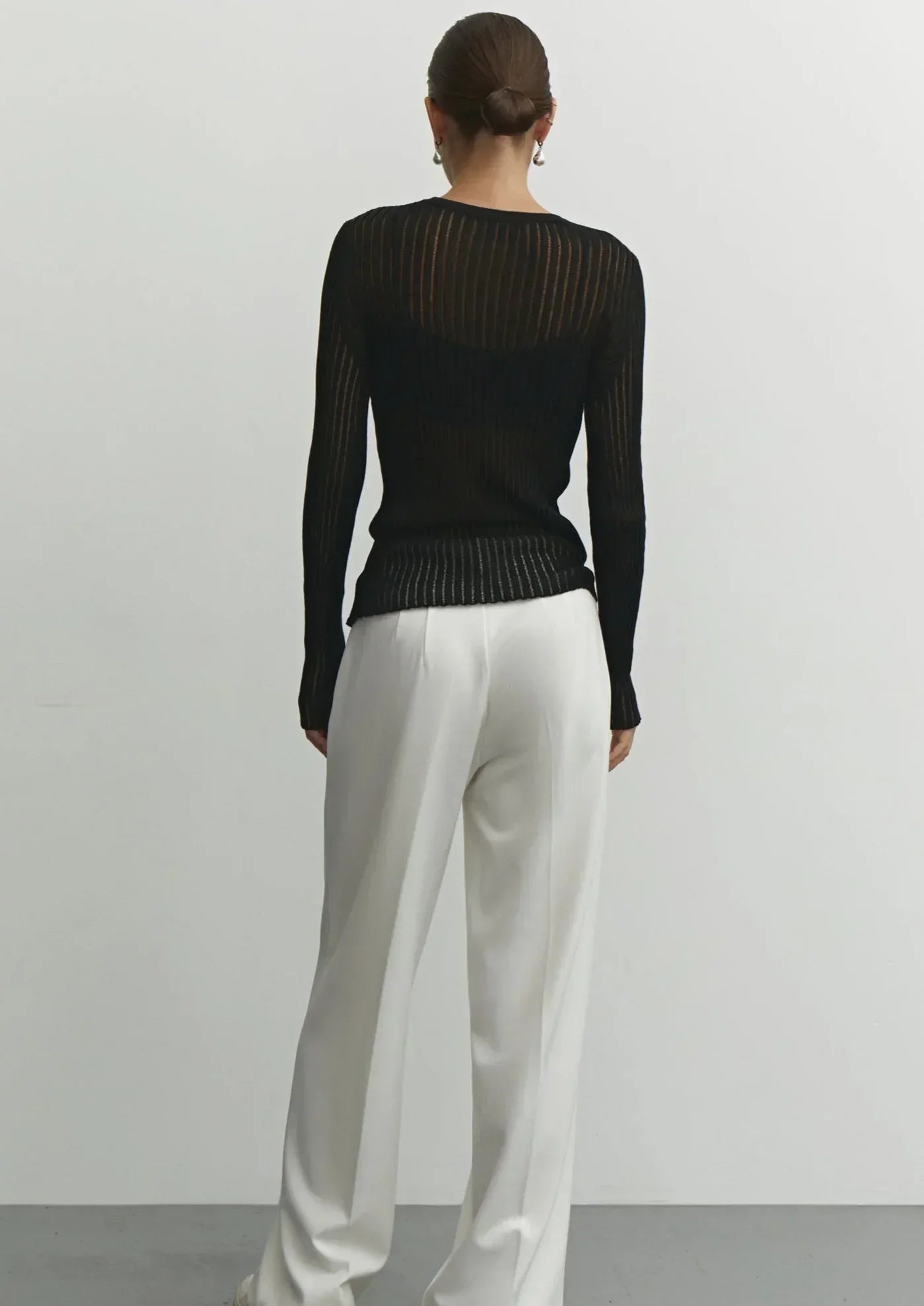 Sheer Ribbed Long Sleeve Top for Women