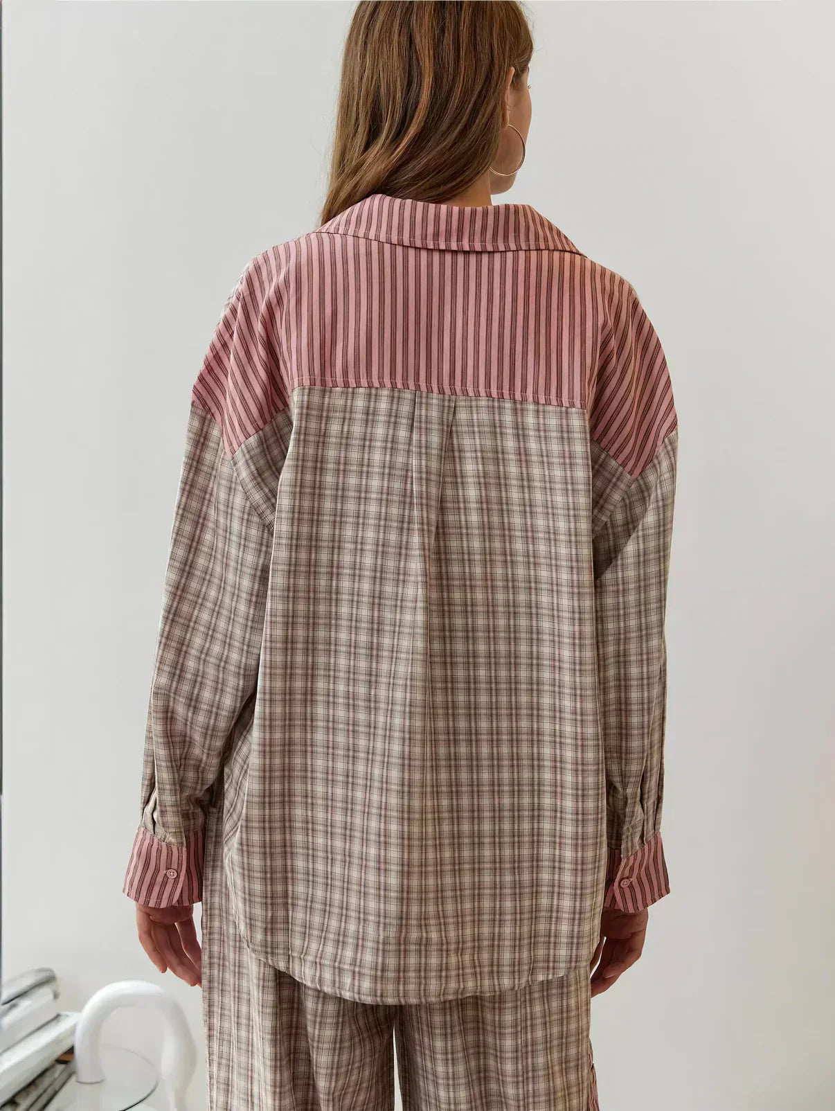 Women’s Plaid Button-Up Pajama Set with Relaxed Fit Pants