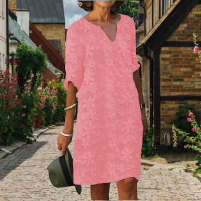 Floral Embroidered V-Neck Summer Midi Dress
