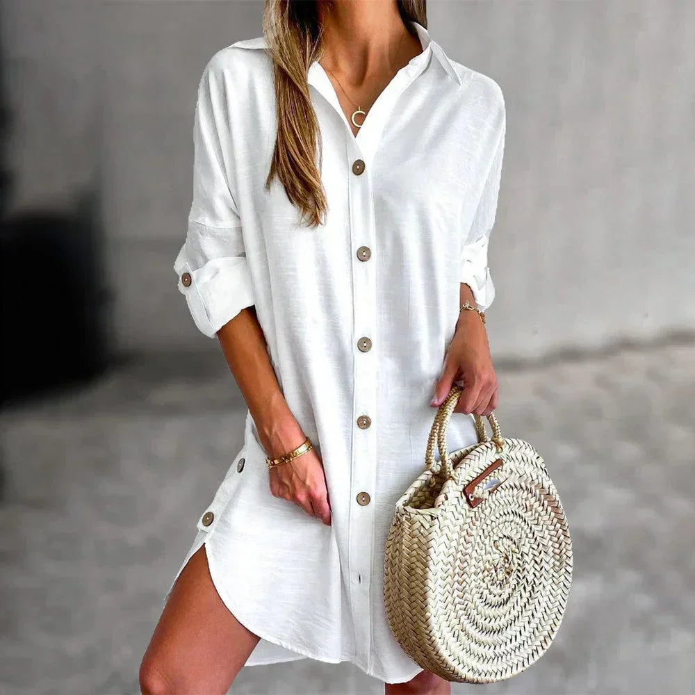 Women’s Button Front Long Sleeve Mini Dress