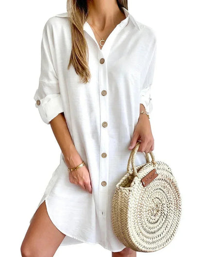 Women’s Button Front Long Sleeve Mini Dress