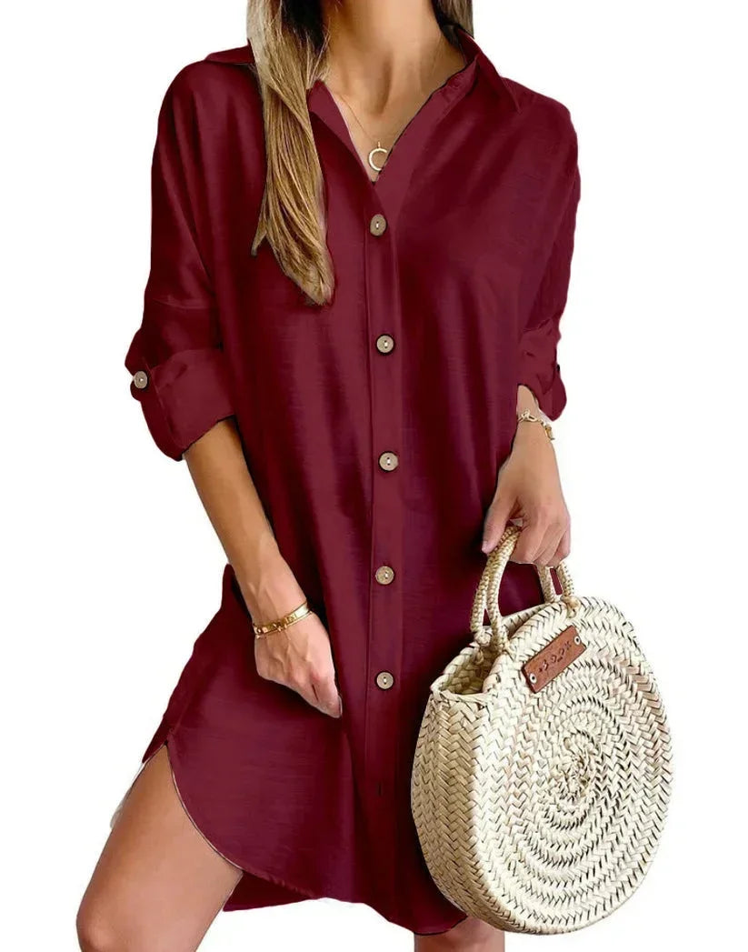 Women’s Button Front Long Sleeve Mini Dress