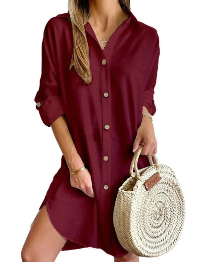 Women’s Button Front Long Sleeve Mini Dress