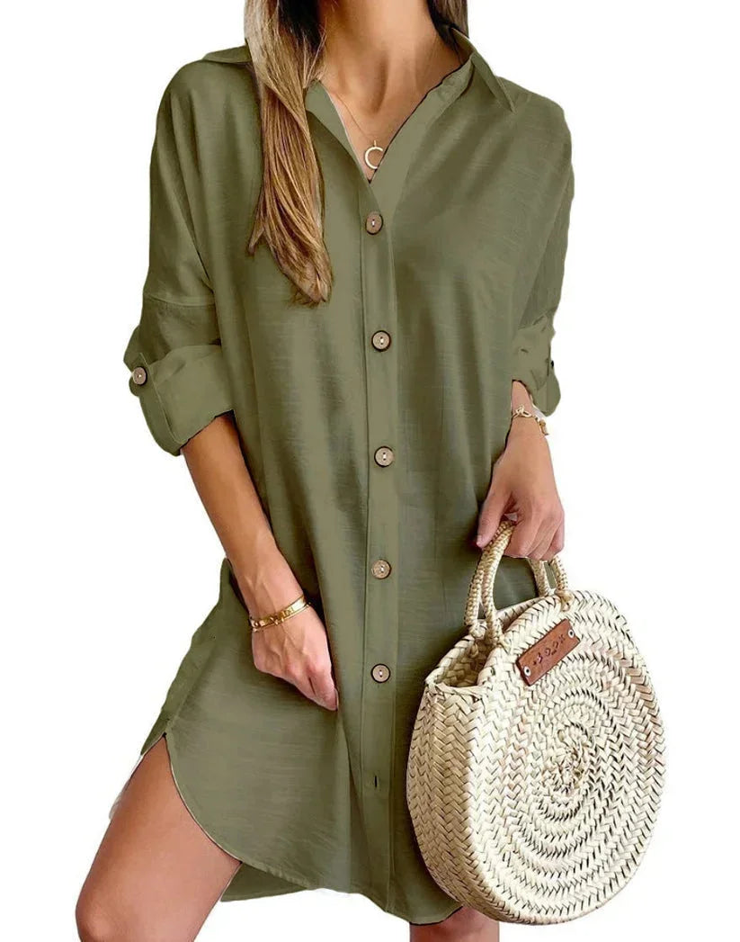Women’s Button Front Long Sleeve Mini Dress