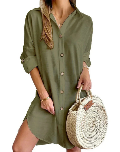 Women’s Button Front Long Sleeve Mini Dress