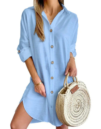 Women’s Button Front Long Sleeve Mini Dress