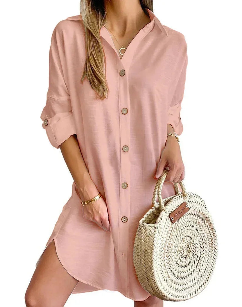 Women’s Button Front Long Sleeve Mini Dress