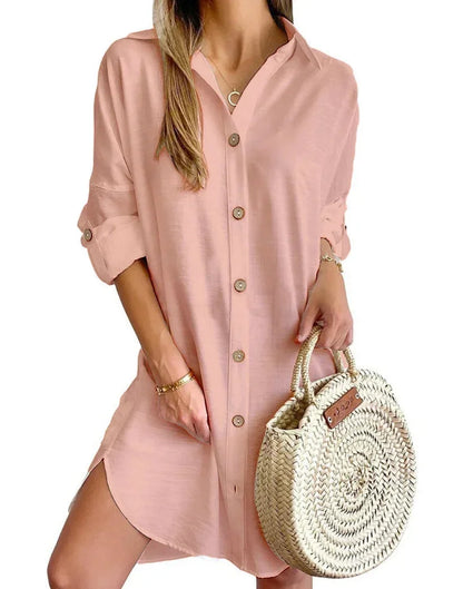 Women’s Button Front Long Sleeve Mini Dress