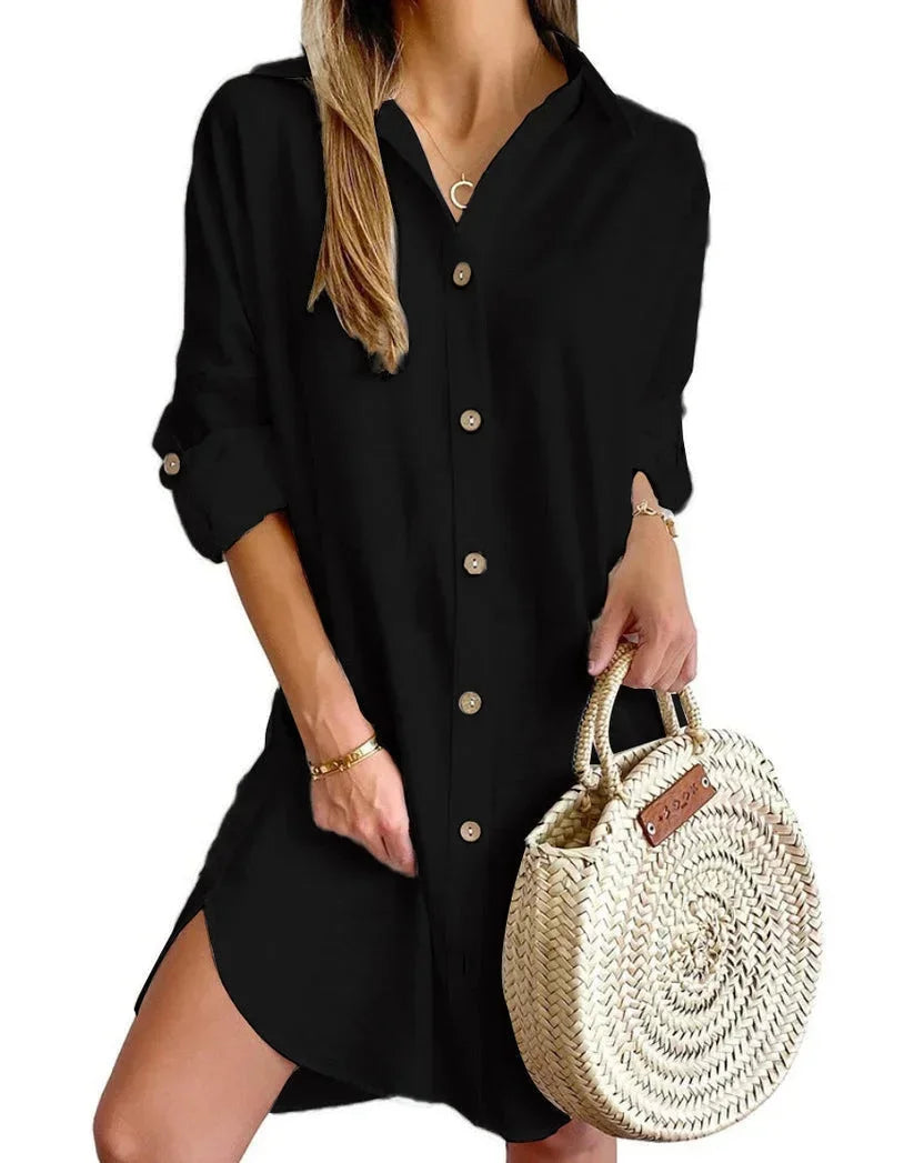 Women’s Button Front Long Sleeve Mini Dress