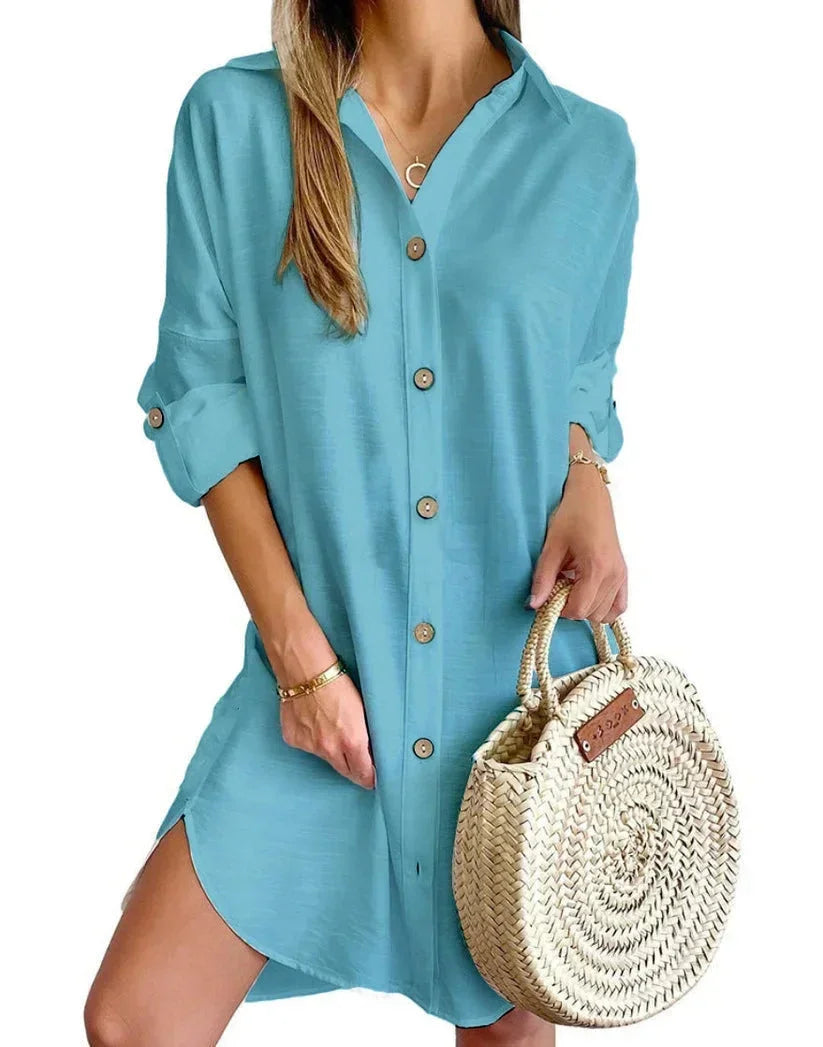 Women’s Button Front Long Sleeve Mini Dress