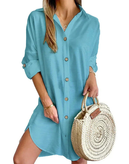 Women’s Button Front Long Sleeve Mini Dress