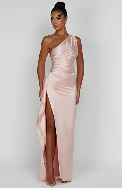 Women’s One Shoulder High Slit Maxi Gown