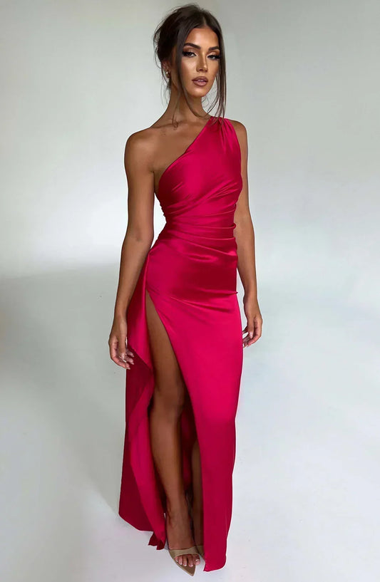 Women’s One Shoulder High Slit Maxi Gown
