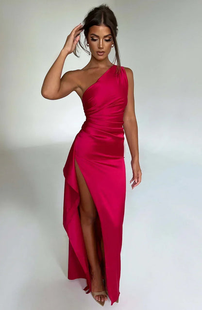 Women’s One Shoulder High Slit Maxi Gown