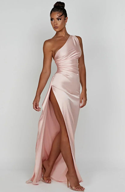 Women’s One Shoulder High Slit Maxi Gown