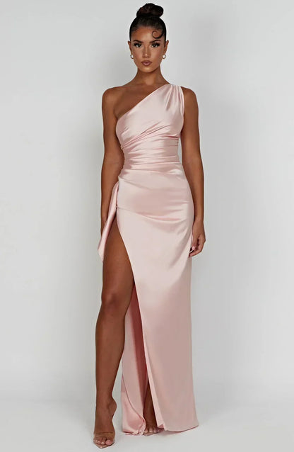 Women’s One Shoulder High Slit Maxi Gown