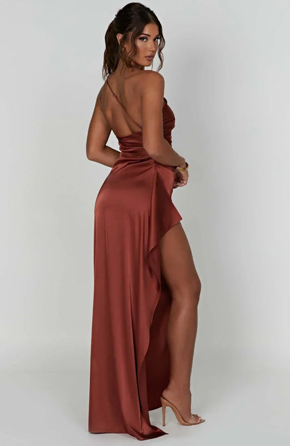 Women’s One Shoulder High Slit Maxi Gown