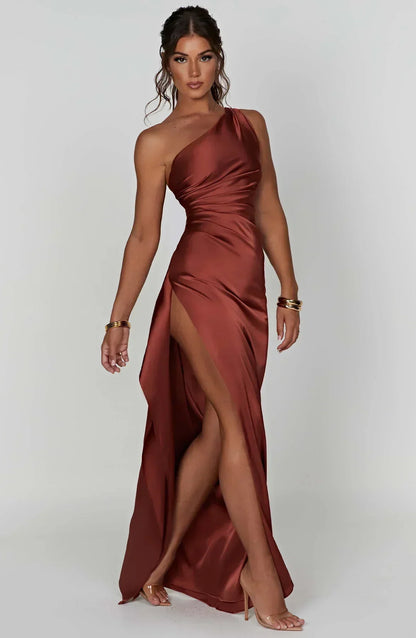 Women’s One Shoulder High Slit Maxi Gown