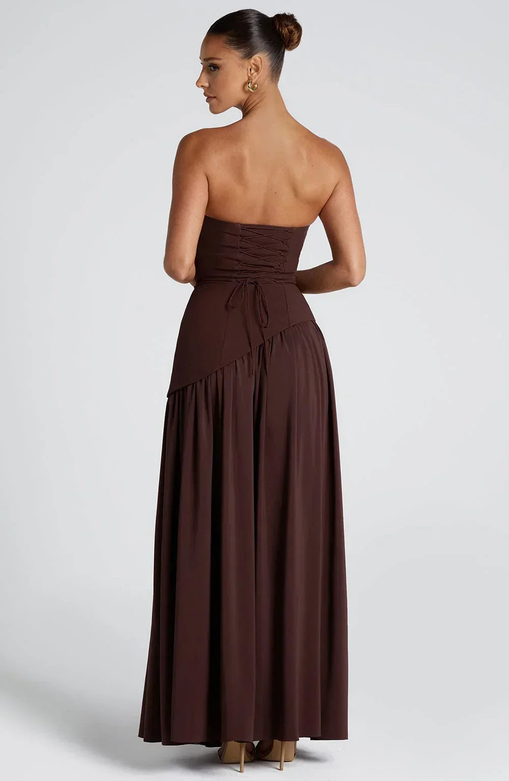 Asymmetric Draped Maxi Dress with Halter Scarf Detail & Front Slit