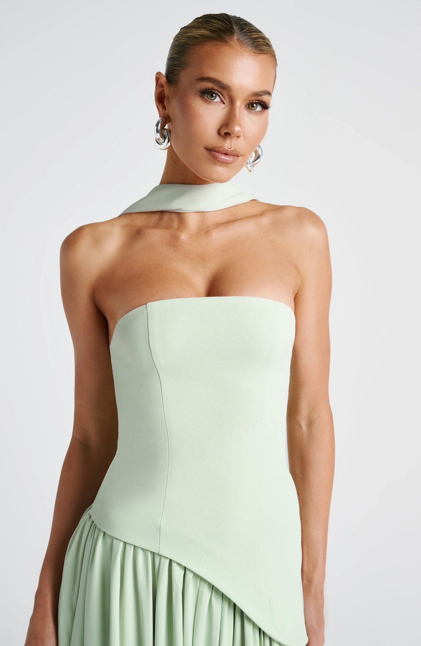 Asymmetric Draped Maxi Dress with Halter Scarf Detail & Front Slit