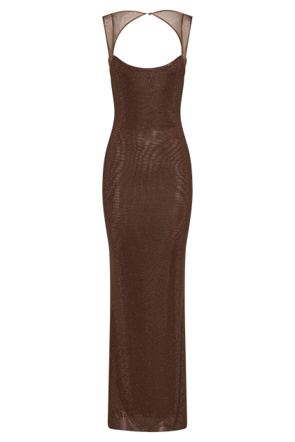 Sparkly Brown Sequin Maxi Dress for Women