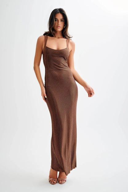 Sparkly Brown Sequin Maxi Dress for Women