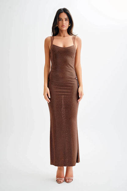 Shimmer Backless Maxi Dress for Women