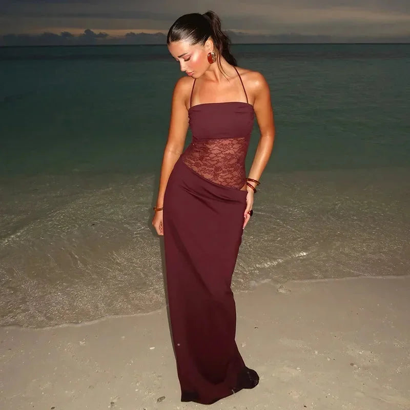 Elegant Strapless Lace Maxi Dress for Women